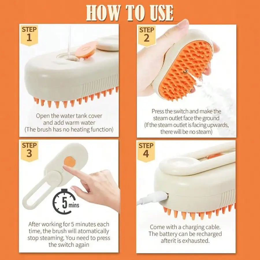 3-In-1 Pet Steam Brush - Steam Mist Grooming Tool, Removes Flying Hair for Cats, Comb & Dehairing 2-In-1