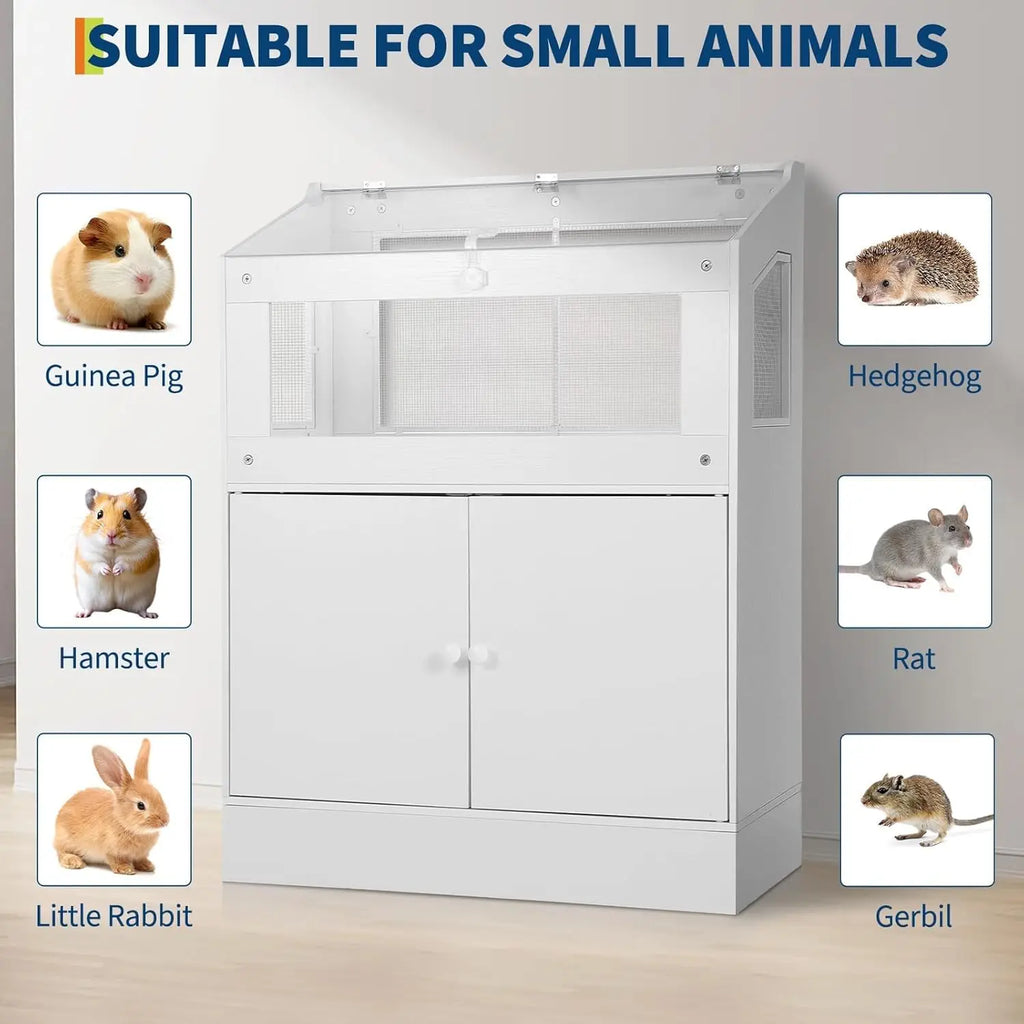 Hamster Cage with Storage Cabinet, Guinea Pig Cage Large  Cage with Easy View Acrylic Panels