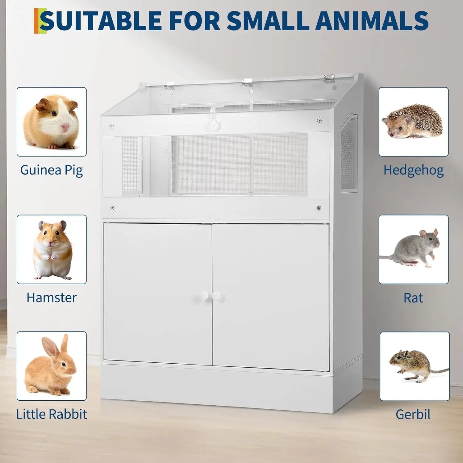 Hamster Cage with Storage Cabinet, Guinea Pig Cage Large  Cage with Easy View Acrylic Panels