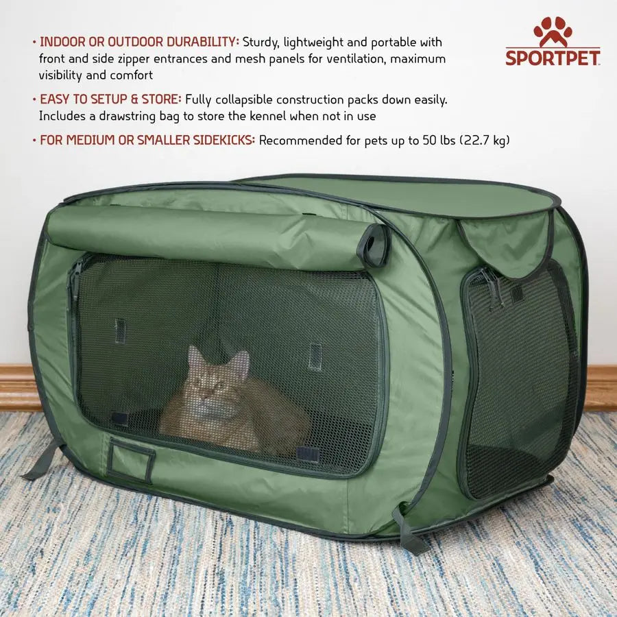 SoftSided PopOpen Pet Kennel, Medium Portable Travel Crate for Cats amp Dogs up to 50 lbs, Foldable Car Kennel with Seatbelt Str