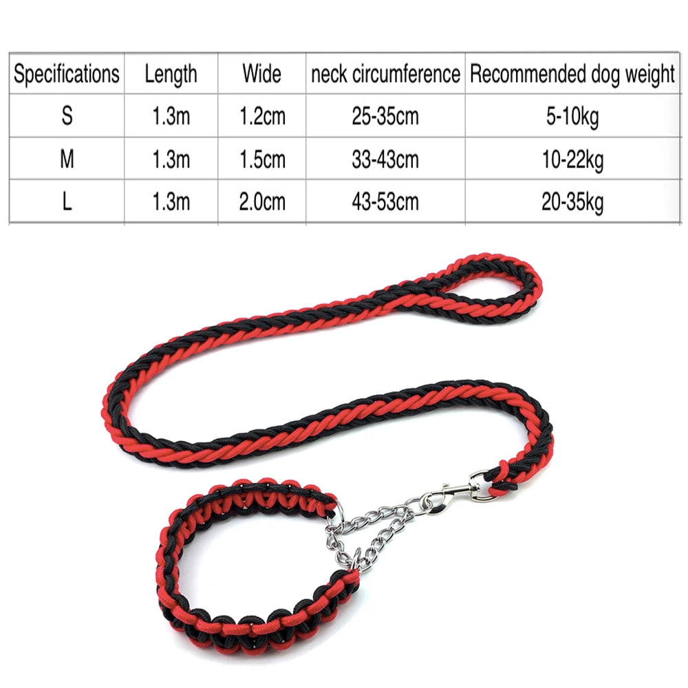 Nylon Braided Dog Collar And Leash Set Traction Rope For Small Medium Large Dog