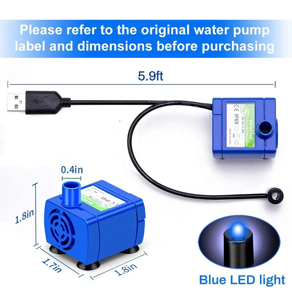 Cat Water Fountain Pump Replacement Pump with LED Light Ultra Quiet Pet Water Pump for Fish Aquarium