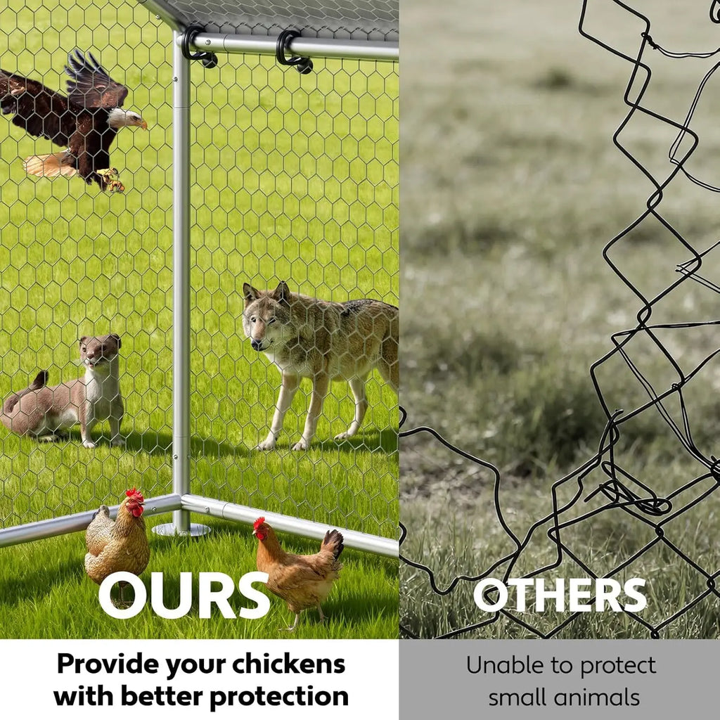 Large Metal Chicken Coop with Roosting Perch, Waterproof and UV-Resistant Cover, Outdoor Walk-in Cage Hen House