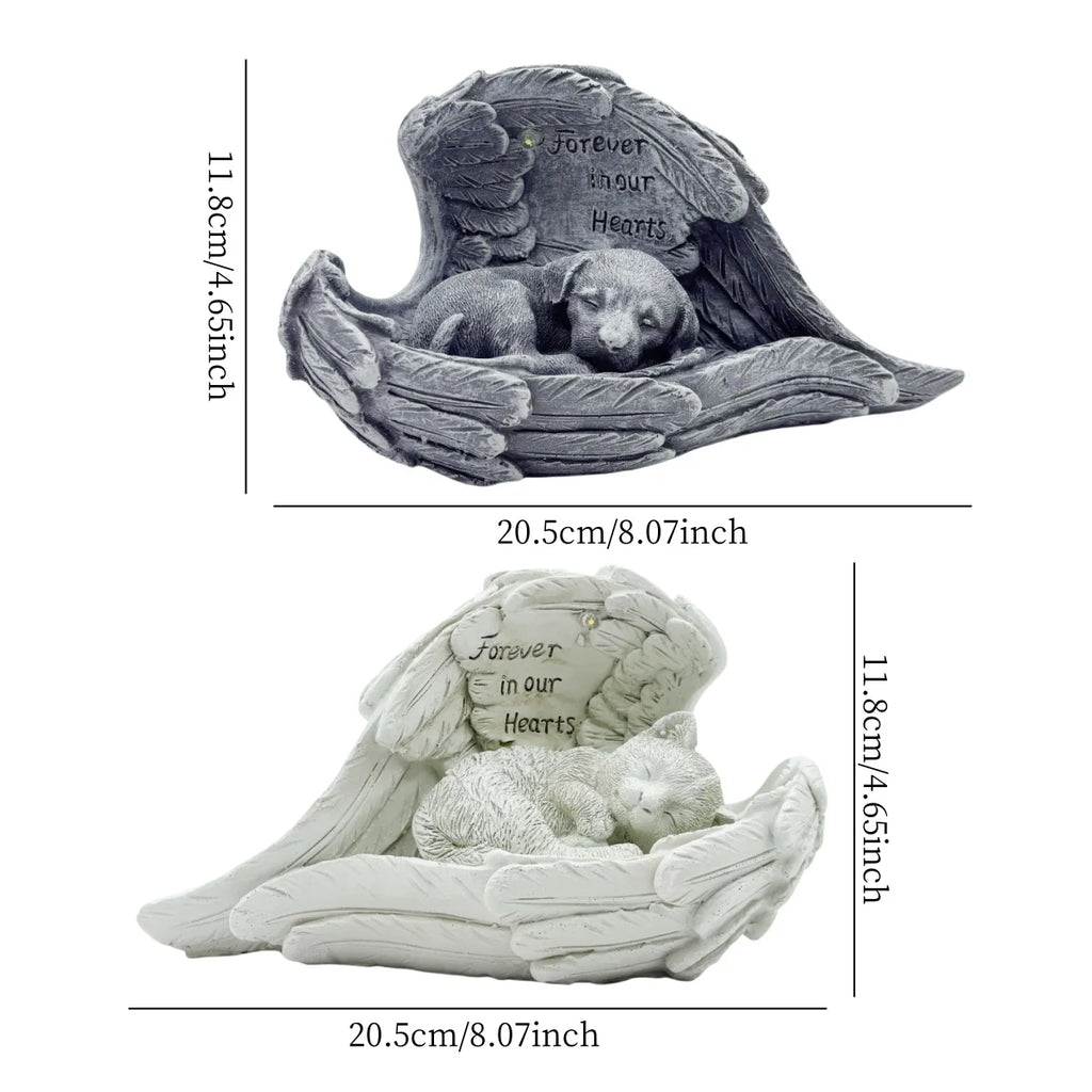 Outdoor Cat Dog Statue Garden Decor Light, Angel Dog Memorial Statue, Outdoor commemorative