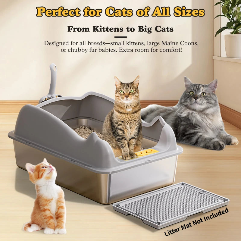 Stainless Steel Cat Litter Box With Lid Never Absorbs Odors, Non-Sticky, Easy Clean, Anti-Urine Leakage