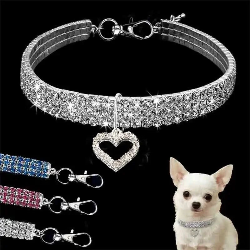 Bling Rhinestone Dog Collar Crystal Puppy Chihuahua Pet Dog Collars Leash  S M L Pink