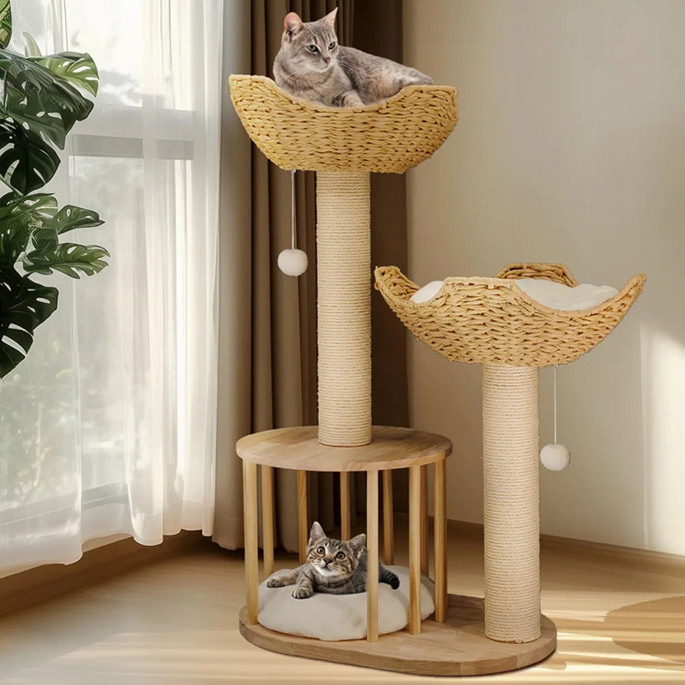 3-Tier Cat Tree do Sisal Rope Scratching Posts and Hanging Toy Tower for Indoor Kitties
