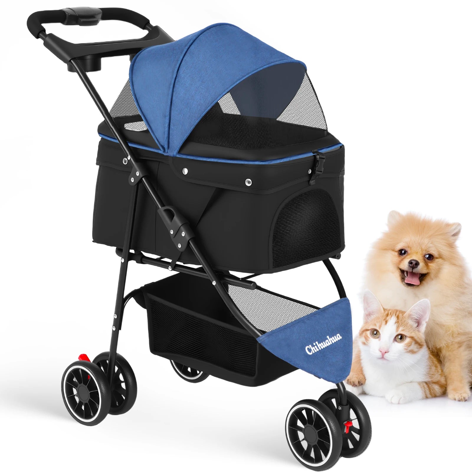 Portable Dog Stroller 3 Wheels for Small Medium Dogs Foldable Pet Travel Carriage Stroller