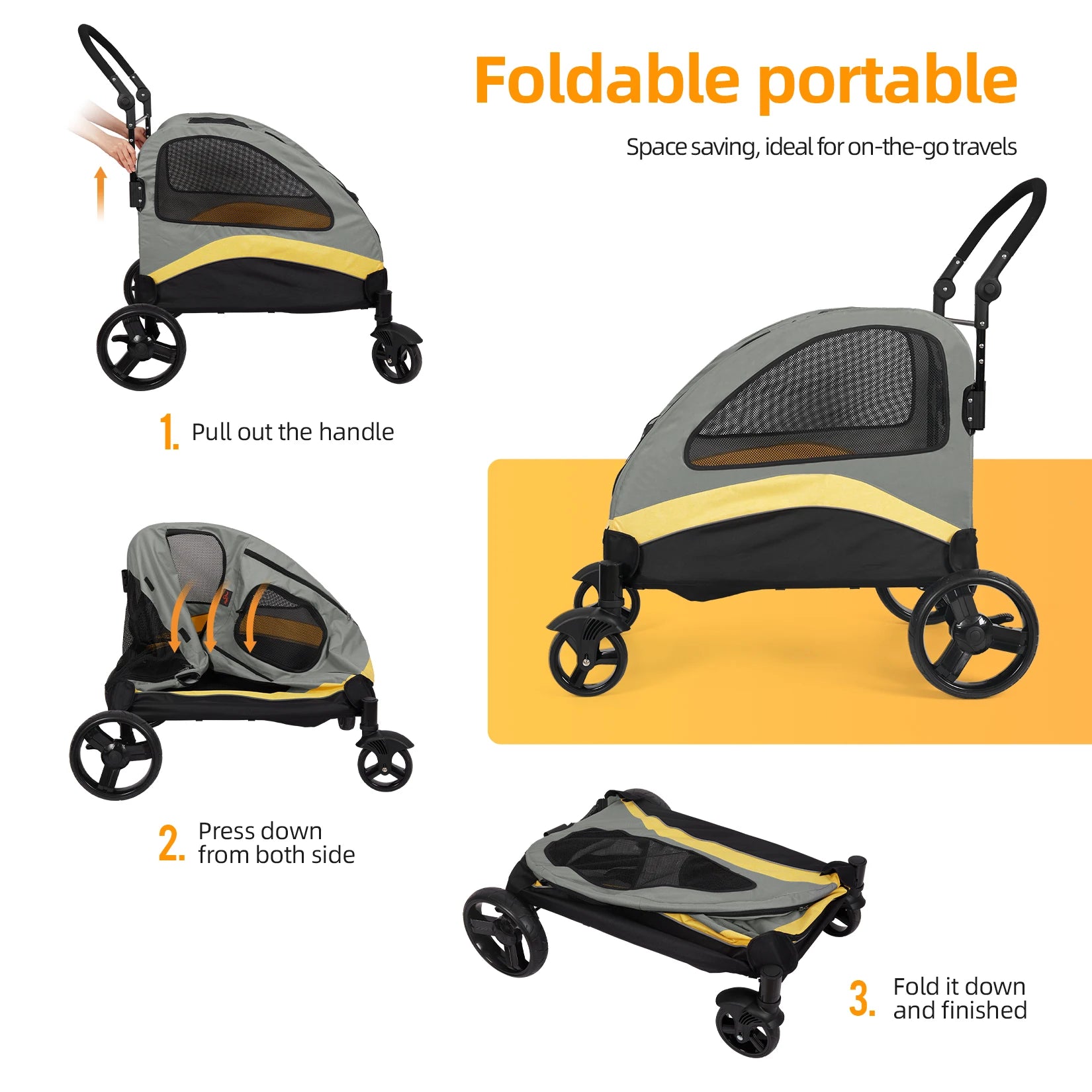 Dog Stroller Ultra-large 4 Wheels Foldable Cart Outdoor Animal Carrier Load Up To 55kg