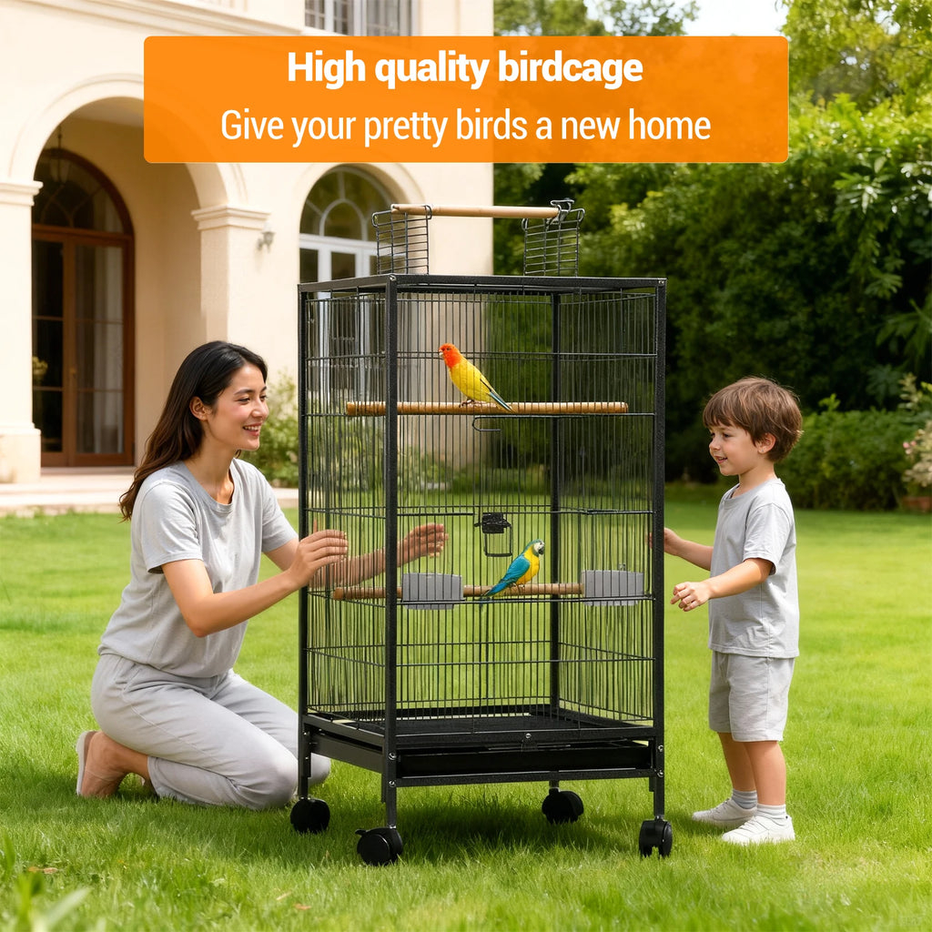 Bird Cage with Stand Wrought Iron Large Bird Cage for Parakeets Cockatiels Lovebirds Macaw Conure Bird Cages with Wheels