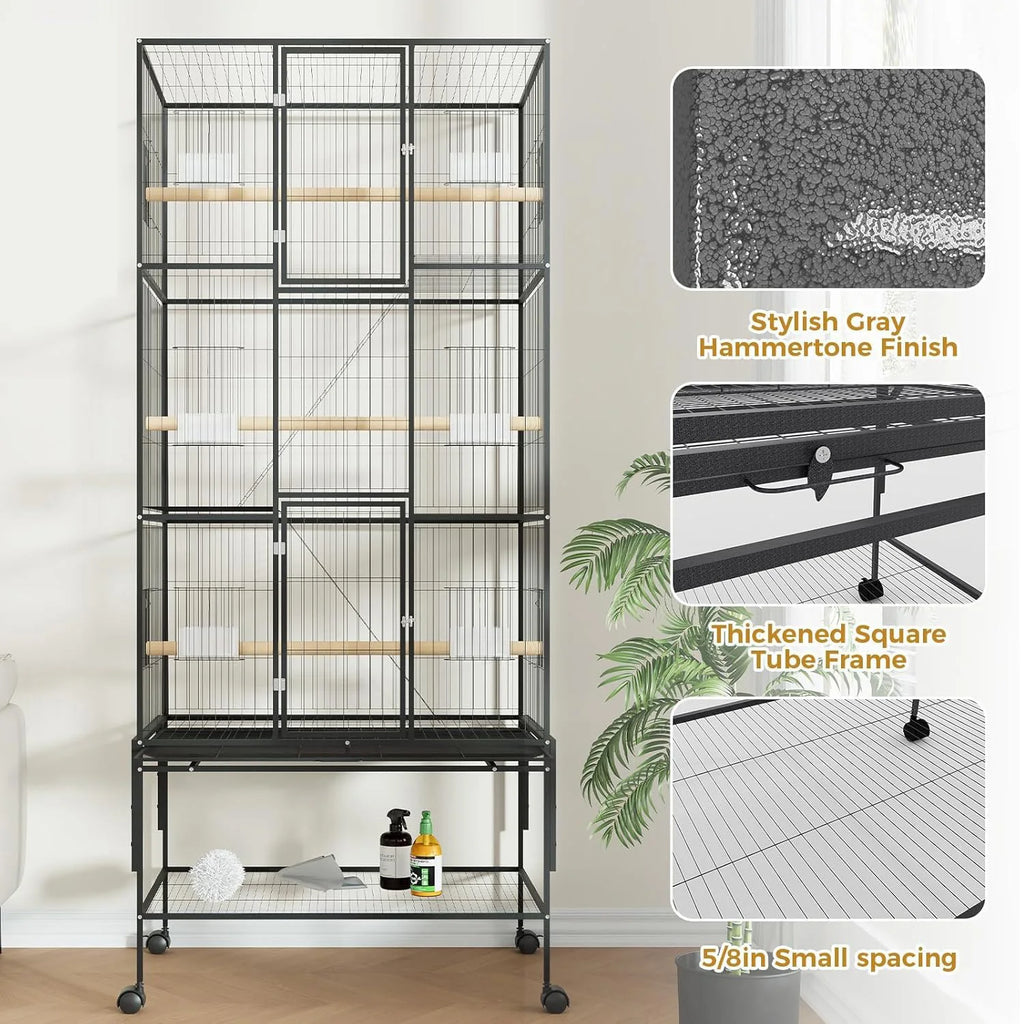 69 Inch Large Bird Cage Bird Cage with Rolling Storage Stands Feed Bowls Wide Tall Parrot Cage
