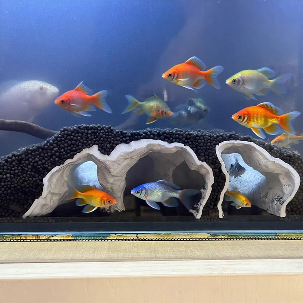 Fish Tank Underground Tunnel Cave 3D Printed Natural Curve Shelter Hide Houses Breeding Hideout Ornaments