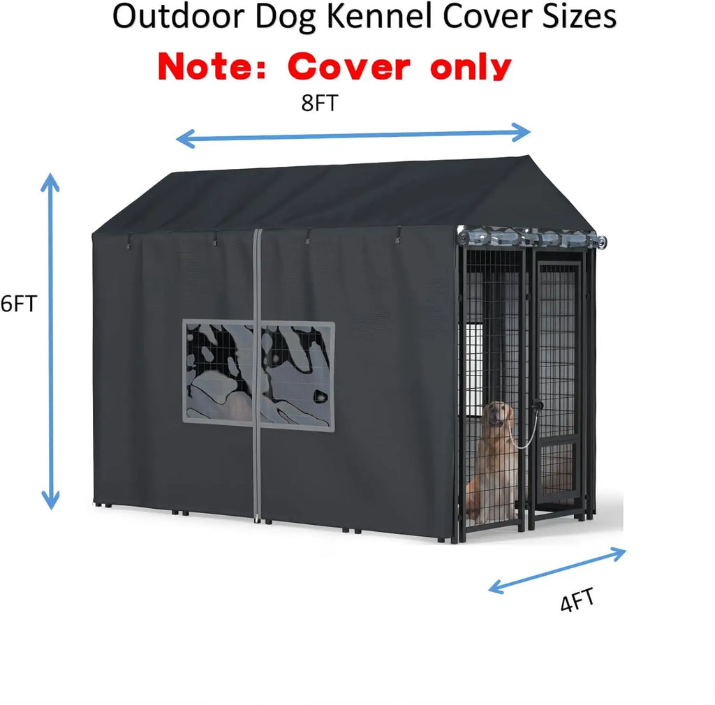 Outdoor Dog Kennel Cover 8x4x6 FT Waterproof Cold Resistant with Zippers & PVC Windows for Pet Protection