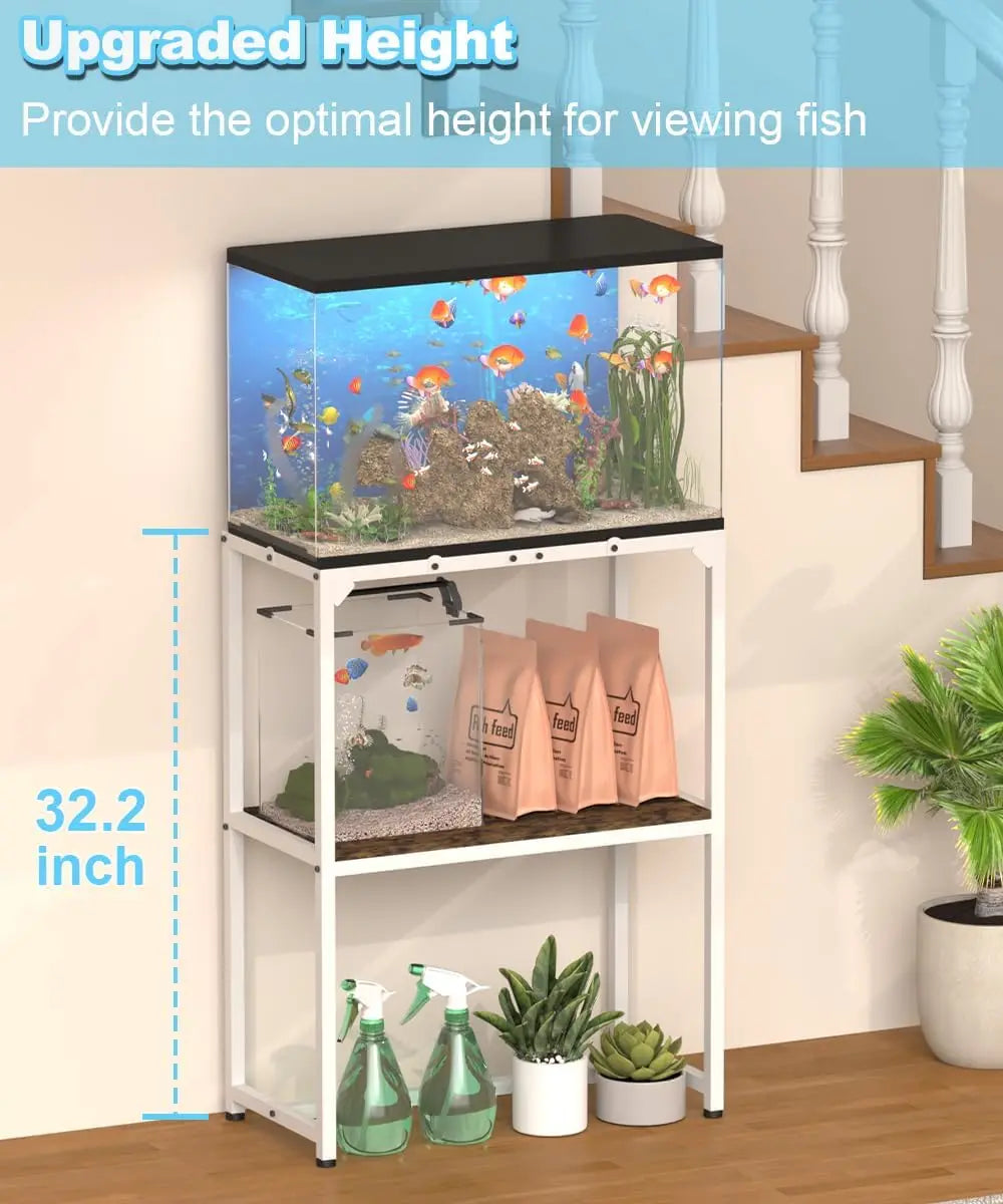 20 Gallon Aquarium Stand with 2-Tier Storage Shelf, Metal Reptile Terrarium Rack, White 24x12x32.2 Inches