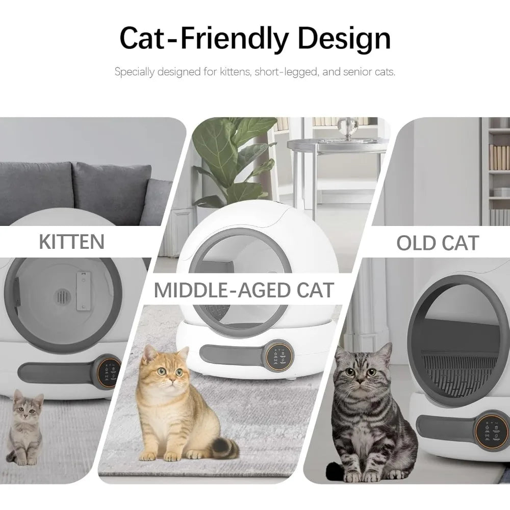 Self-Cleaning Litter Box with a 5.4-inch Low-Entry Design and Dual Safety Guards, for Kittens, Dwarf Cats