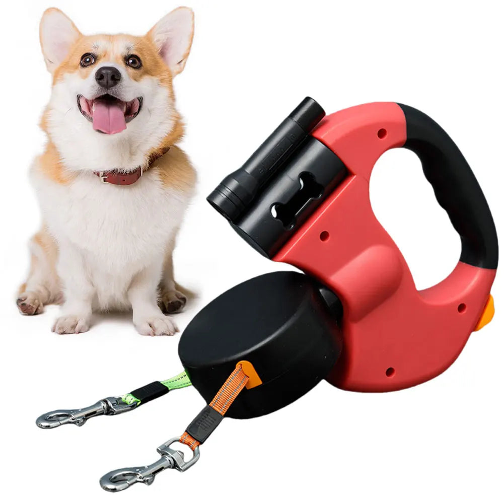 Double Headed Dog Leash 360 Degree Swivel Dual Pet Leash Retractable