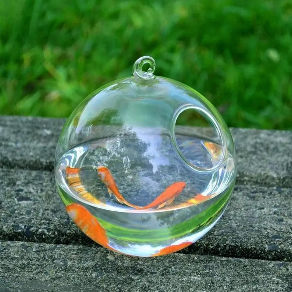 Round/Rectangle Shape Hanging Glass Aquarium Fish Tank Fish Bowl Transparent Vase Ornament With Rack Holder