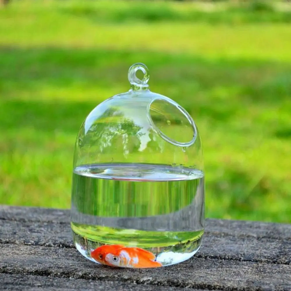 Round/Rectangle Shape Hanging Glass Aquarium Fish Tank Fish Bowl Transparent Vase Ornament With Rack Holder