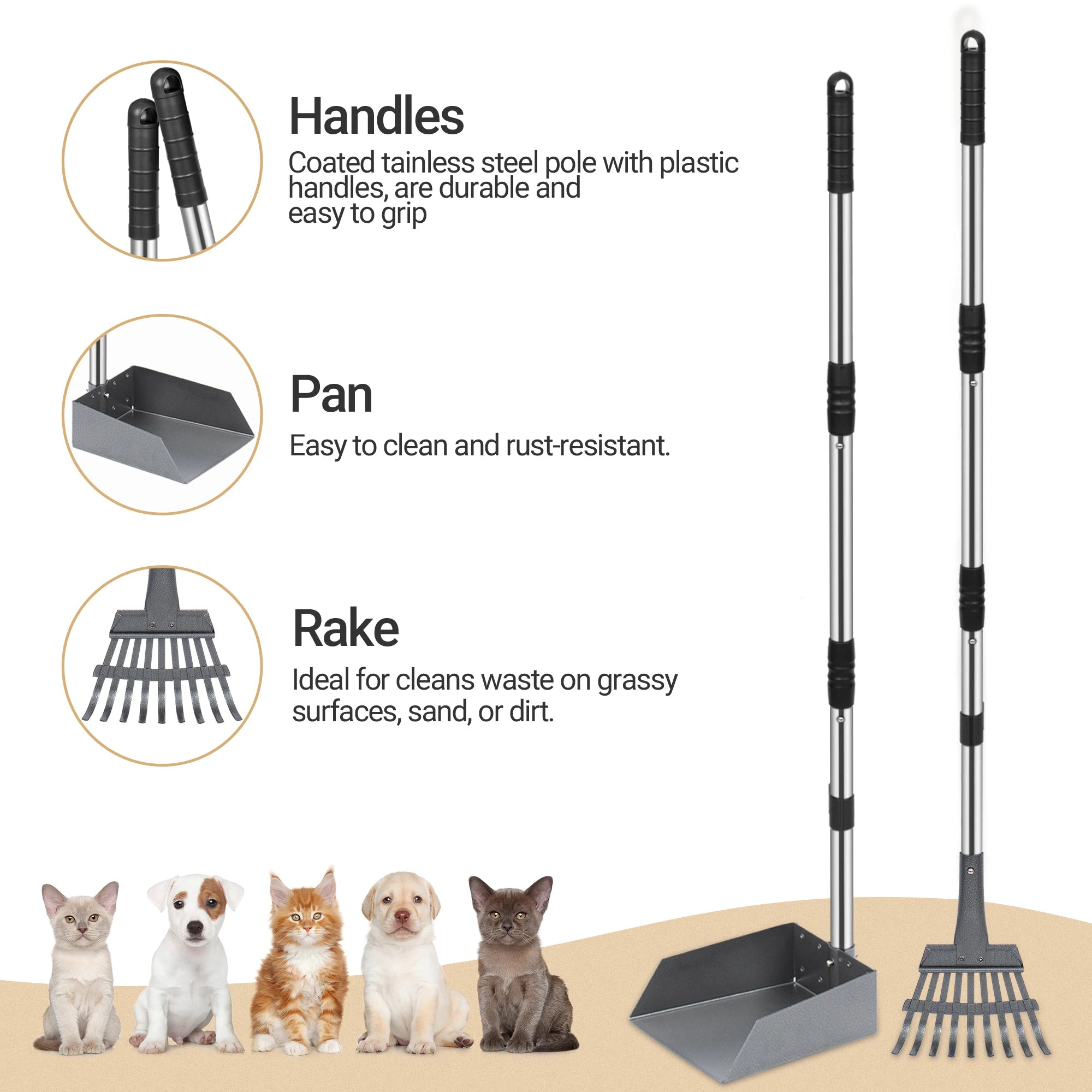 Dog Pooper Scooper, Dog Poop Tray and Rake
