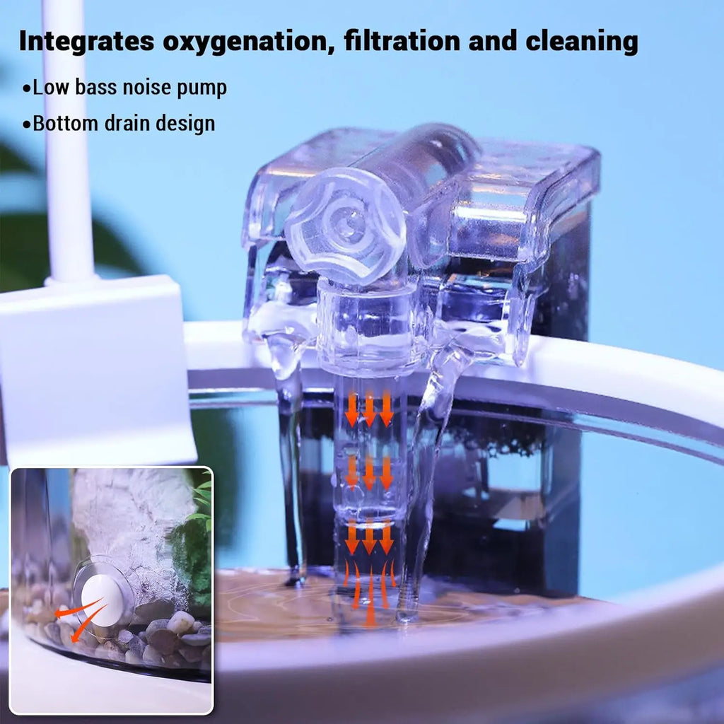 1.5 Gal Betta Fish Tank Starter Kit With Quiet Filter LED Light Oxygen Generator Acrylic HD View Guppies