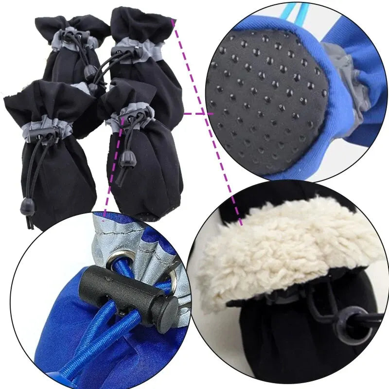 4pcs/set Waterproof Antiskid Winter Warm Plus Velvet Anti-slip Rain Snow Boots For Small Dog Cats Snow Socks