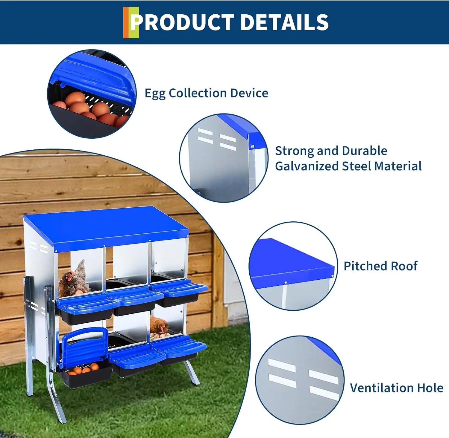 Heavy Duty Chicken Nesting Box Galvanized Steel Wall Mount or Stand Hen Laying Box Ventilated Easy Clean