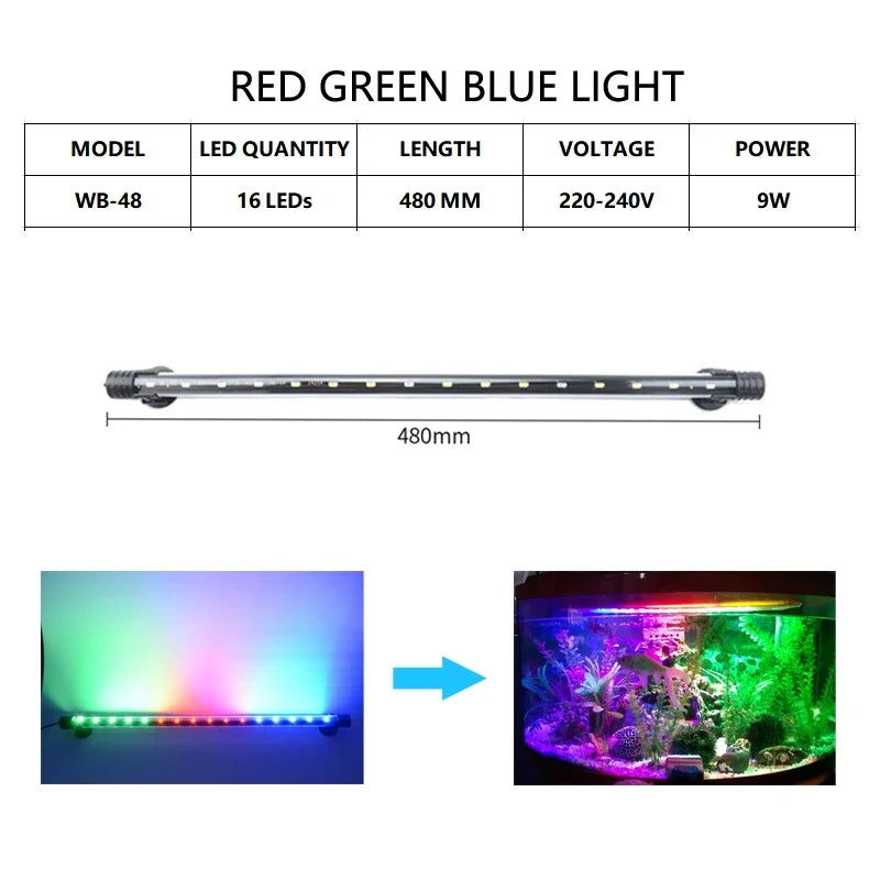 Aquarium Light LED Waterproof Light Underwater Fish Lamp Plant Lamp 18-58CM 220-240V 5730chip