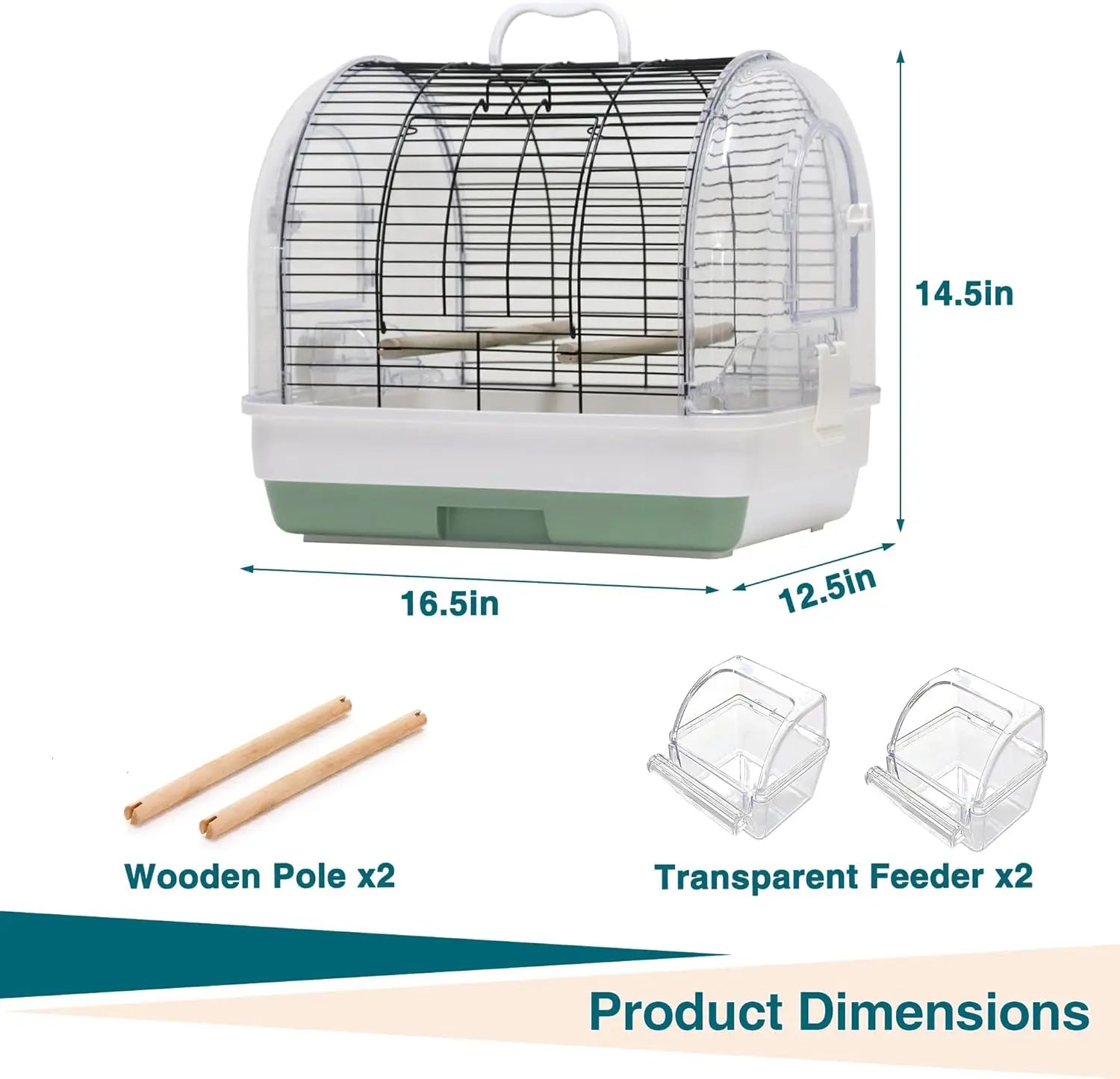 Portable Bird Cage Carrier, Travel Parrot Cage with 2 Perches, 2 Food Bowls and Tray Metal Parakeet Cages