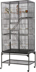 69-Inch Large Metal Bird Cage for Parrots, Cockatiels, Conures, Parakeets, Lovebirds - Black