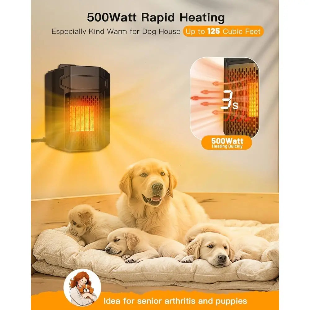 Outdoor Pet Heater 500W - WiFi APP Controlled Dog House Heater with Thermostat & Timer, Suitable for Winter Heating