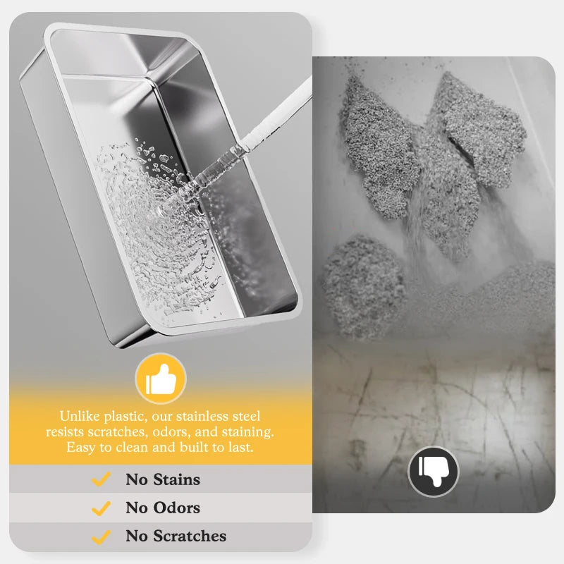 Stainless Steel Cat Litter Box With Lid Never Absorbs Odors, Non-Sticky, Easy Clean, Anti-Urine Leakage