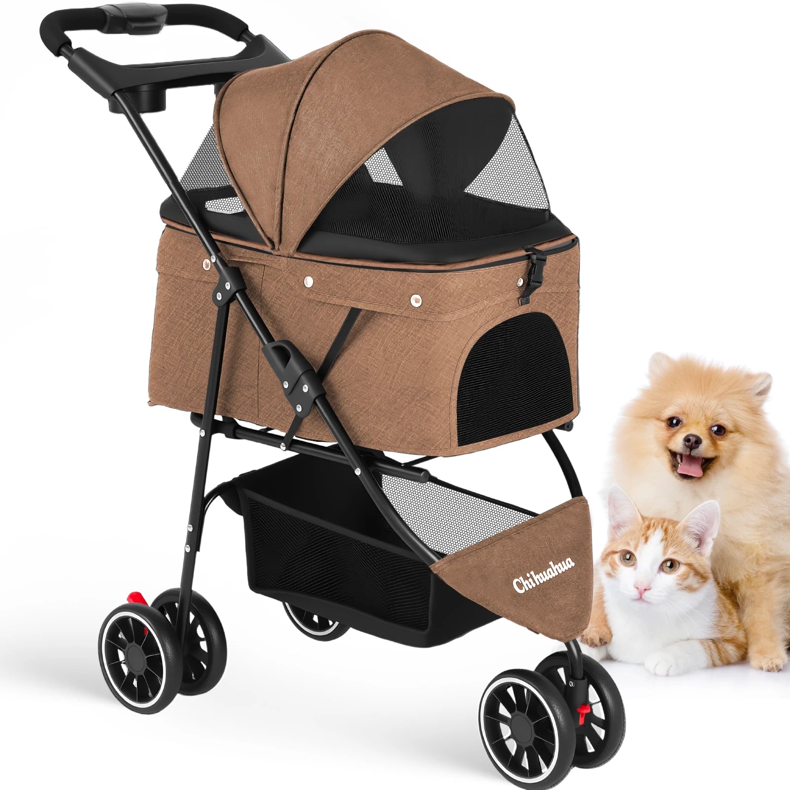 Portable Dog Stroller 3 Wheels for Small Medium Dogs Foldable Pet Travel Carriage Stroller