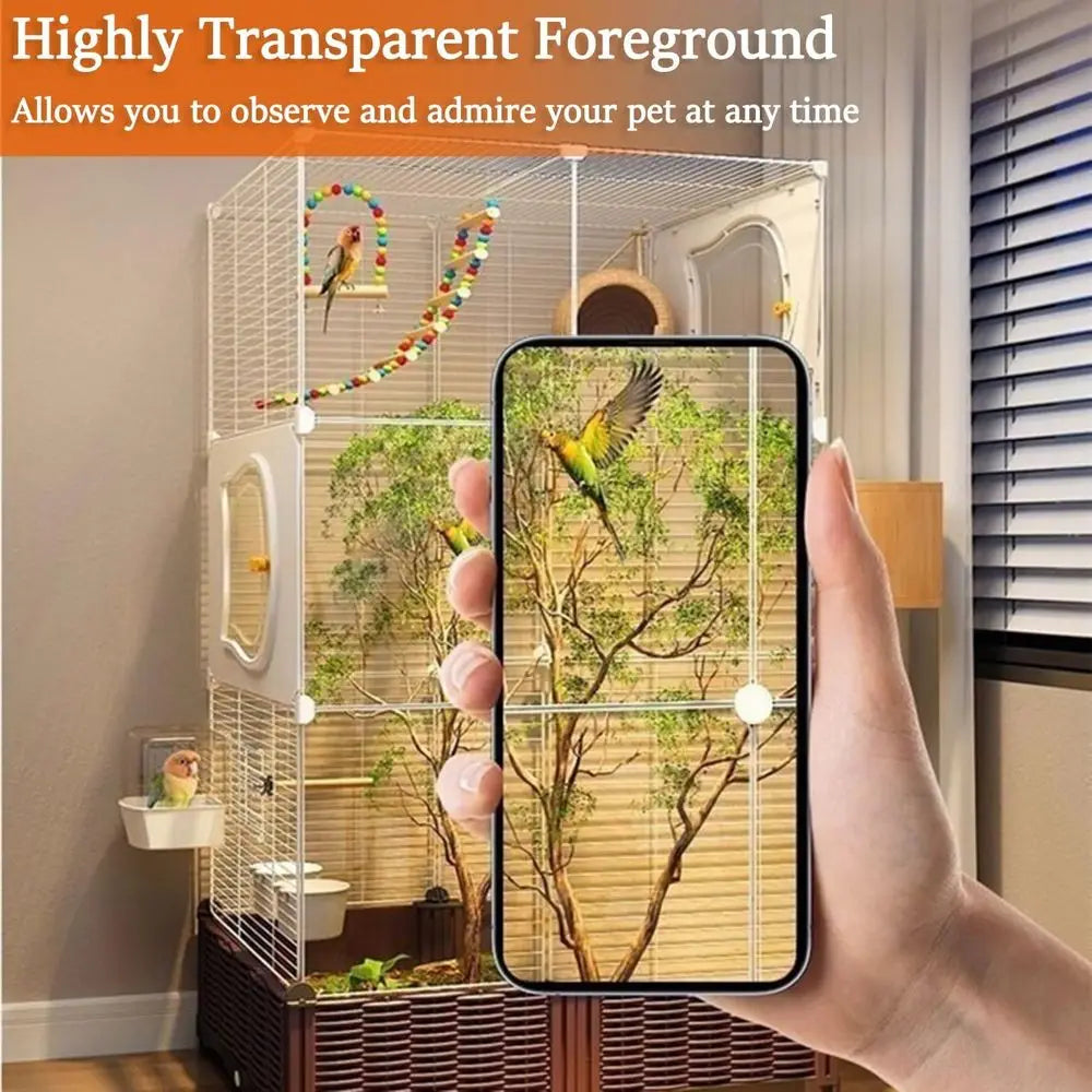 Home Acrylic Large Bird Cage, with Plant Box, Horizontal Wire Mesh, White, 29.1