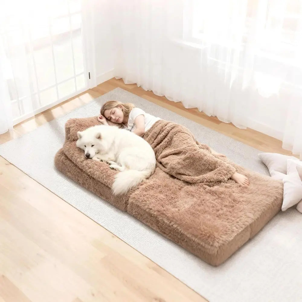 Human Dog Bed or Adult, Orthopedic Foam, Waterproof Liner, No Installation (Brown, 72 * 44 * 12 in)