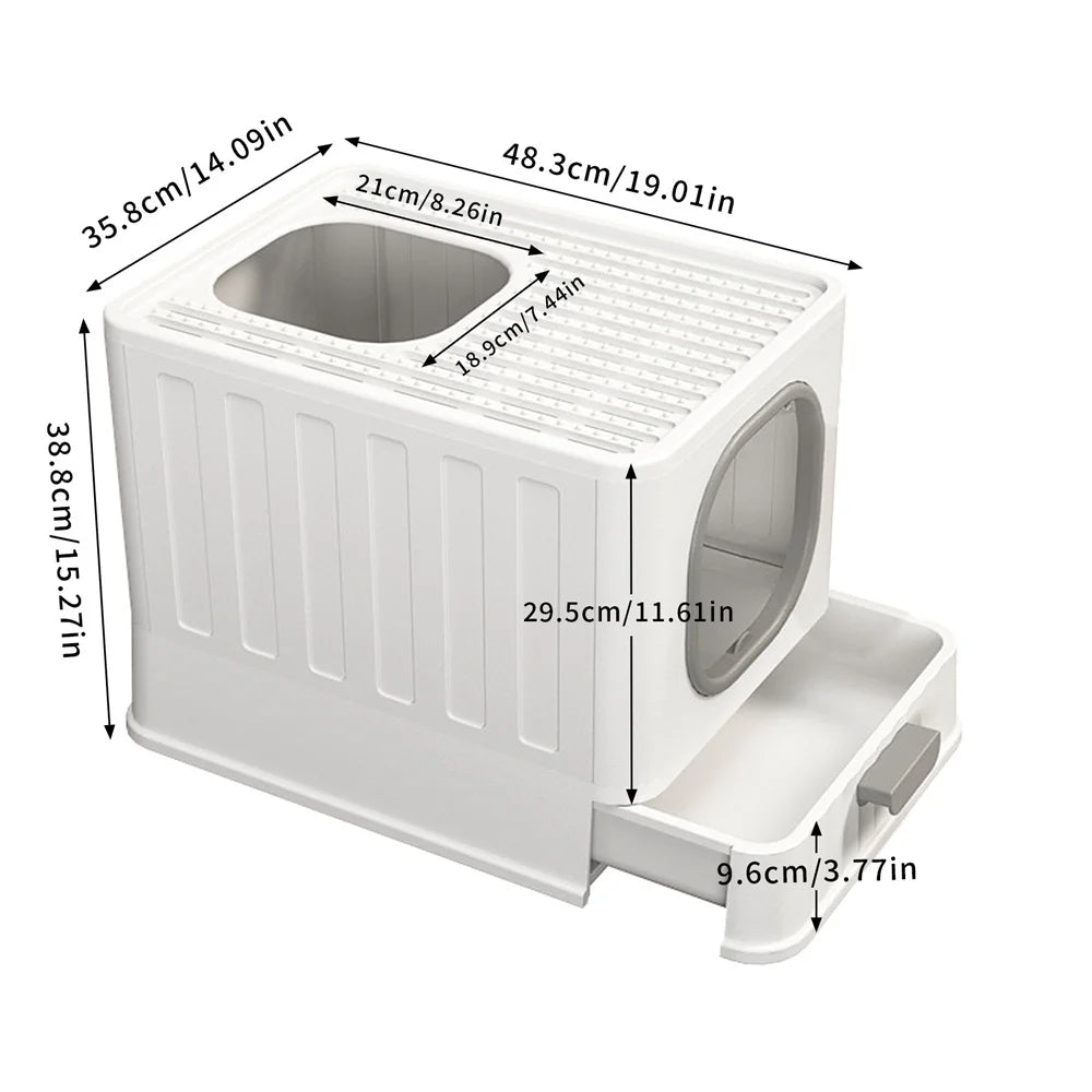 Cat Litter Box Tray Hood Covered Large Entrance Front and Top Access with Lid toilet Scoop