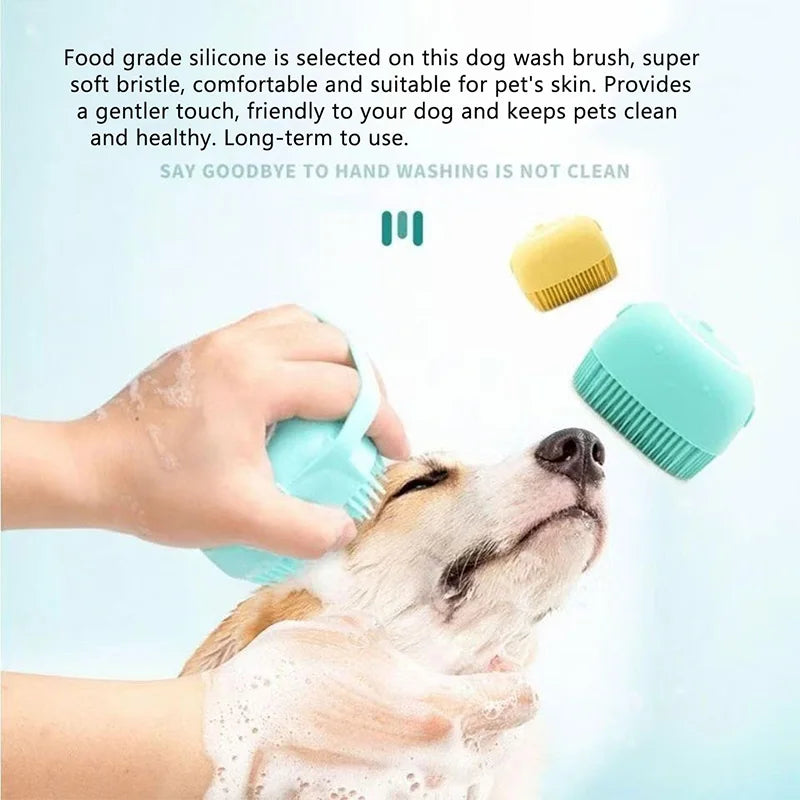 Pet Bath Massage Brush with Shampoo Dispenser - 2-in-1 Grooming Tool for Dogs & Cats