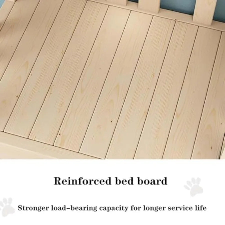 Small/Medium/Large Pet with Wood Frame and Steps Double Layer Pet Bed in Brown Durable Design with Side Ladder