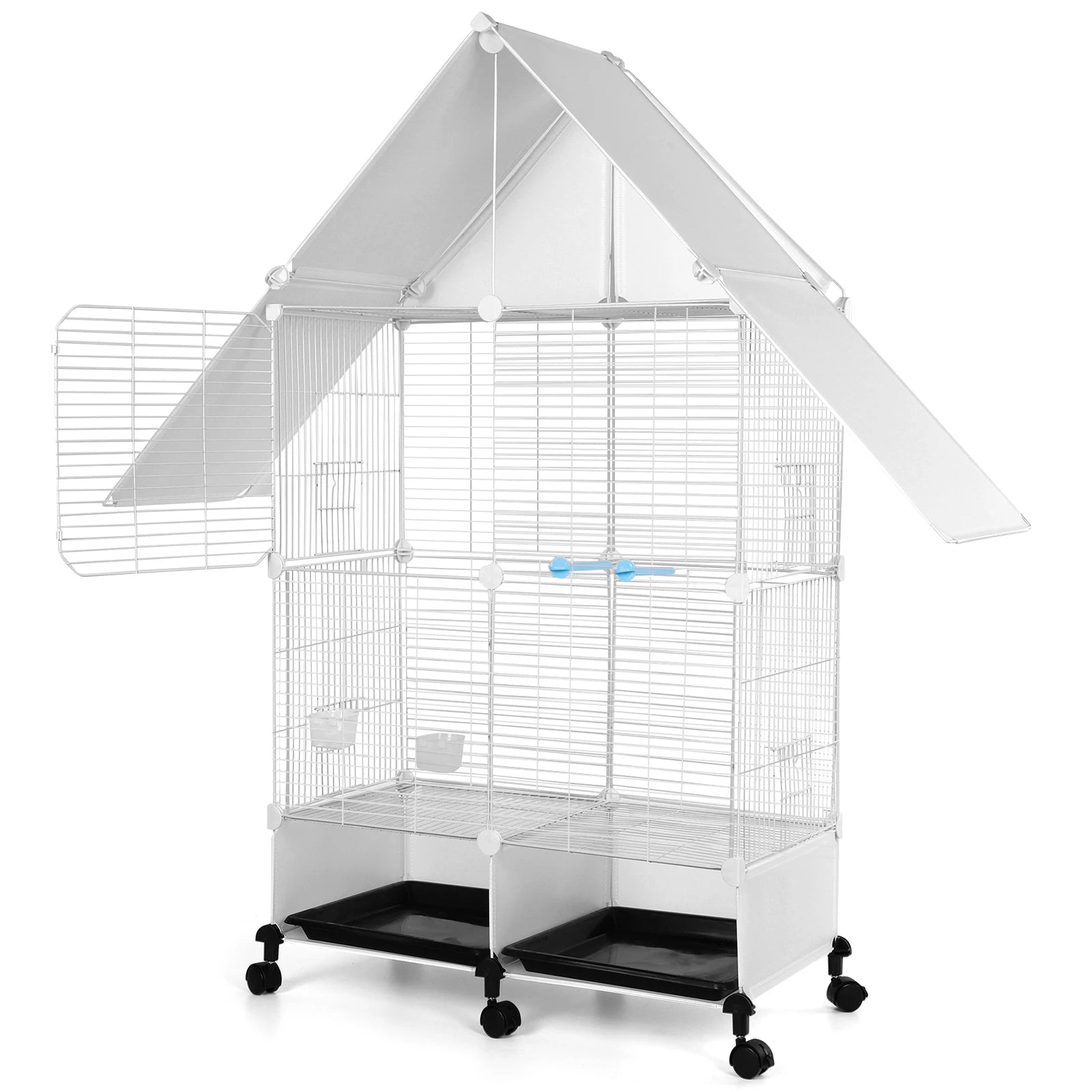 Bird Cage with Rolling Stand House Shape Bird Cage with Lock 2 Tier Bird Cage Bird Villa for Parakeets Parrot Cockatiels