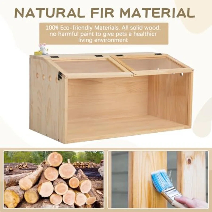 Large 31 Wooden Guinea Pig Cage with Transparent Acrylic Panel for Dwarf and Syrian Hamsters Top Opening