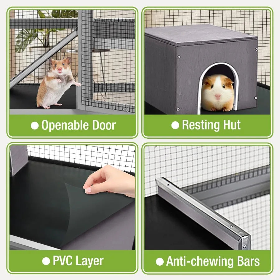 Large Ferret Cage with 5 Levels Wooden Chinchilla Cage with Wheels Multi-Level with Ramp Hideout Pull-Out Tr