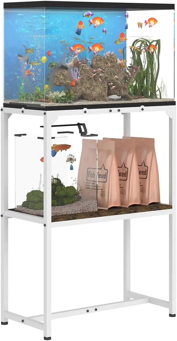 20 Gallon Aquarium Stand with 2-Tier Storage Shelf, Metal Reptile Terrarium Rack, White 24x12x32.2 Inches