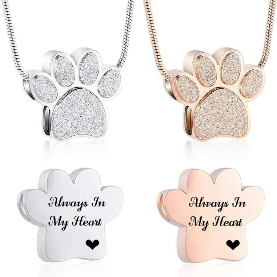 Stainless Steel Openable Paw Print Pet Ashes Urn Necklace Memorial Keepsake Jewelry
