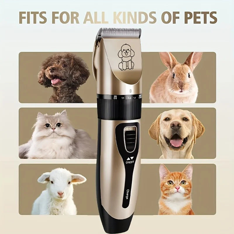 Low-noise professional USB rechargeable pet grooming tool set, equipped with thickened ceramic blades and 4 different blade head