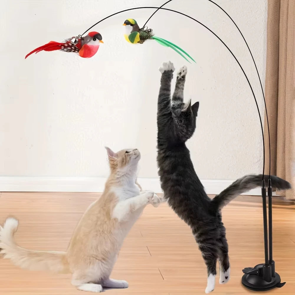 Interactive Cat Wand - Non-slip suction cup base and double-locking grip design, no batteries required