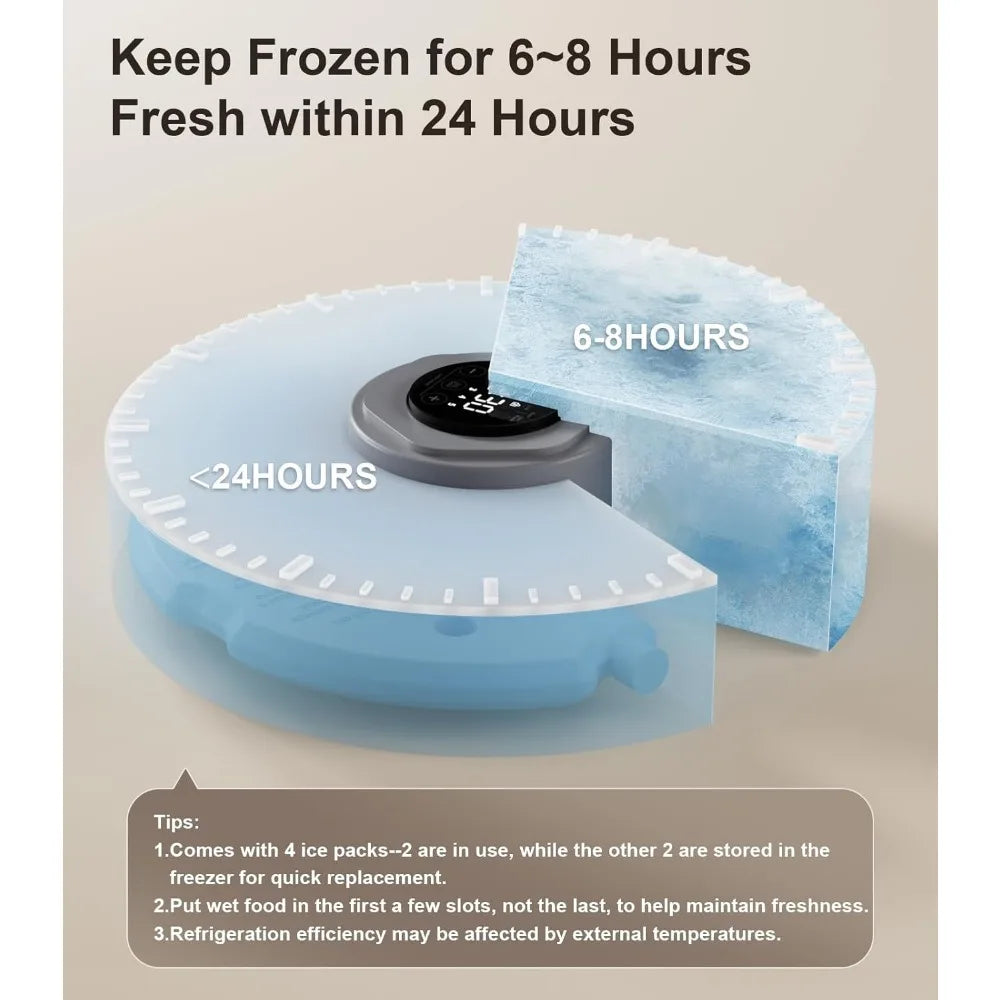 Automatic Feeder Cordless Auto Cat Food Dispenser for Wet Moist Food with 4 Ice Packs Rechargeable