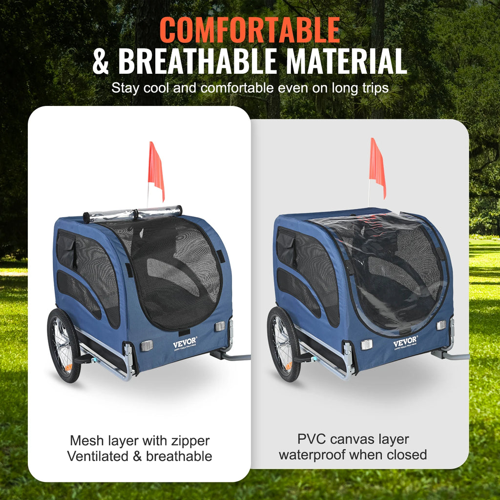 100lbs Pet Cart Bicycle Trailer with Coupler, Reflectors, Flag, Collapsible to Store for Dogs Travel
