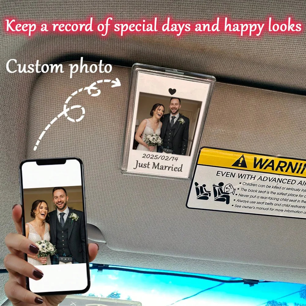 Car Sun Visor Photo Frame Clip - DIY Custom Photo Holder for Family, Pet or Couple Memories