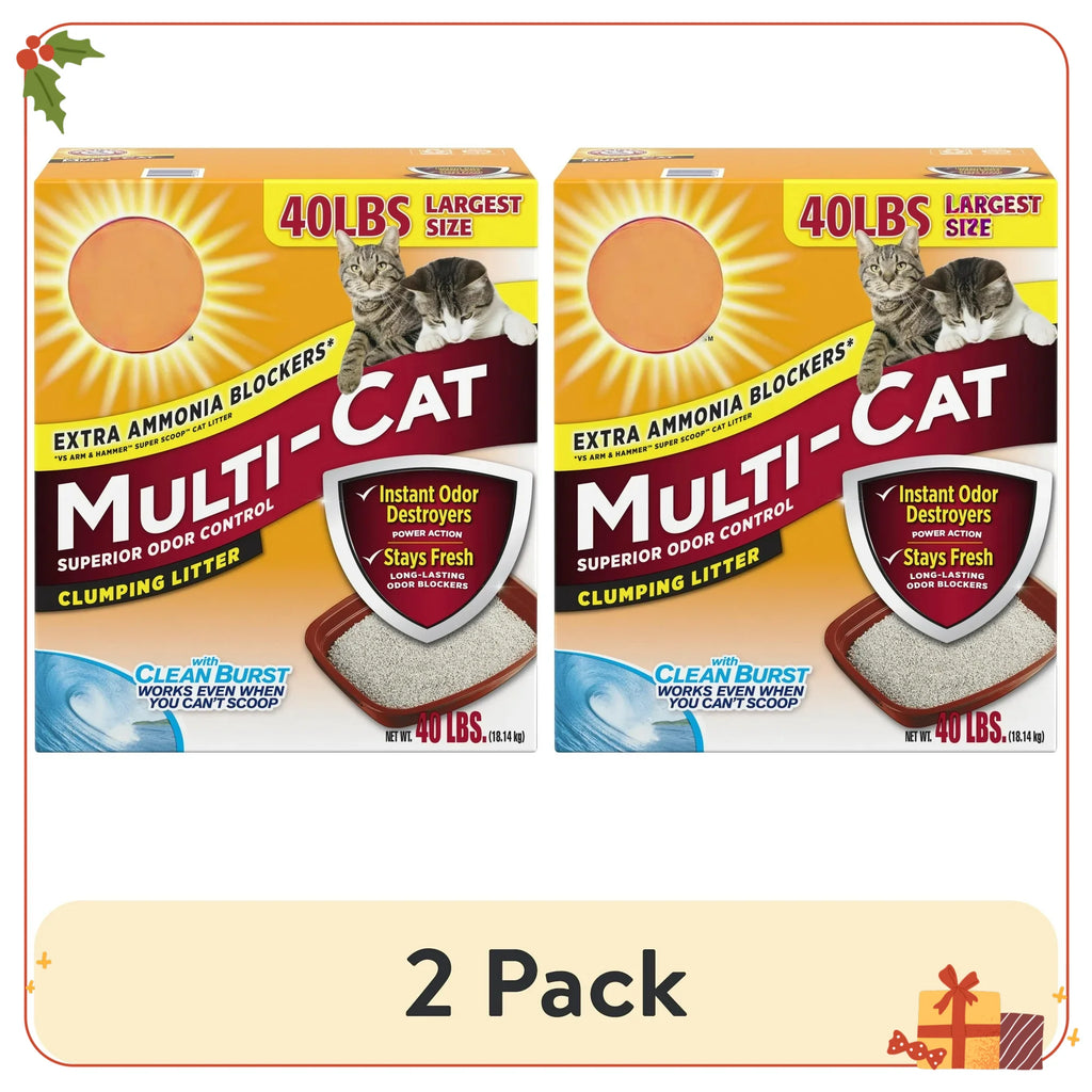 (2 pack) Superior Odor Control Cat Litter, Multi-Cat Clean Burst Scent, 40 lb
