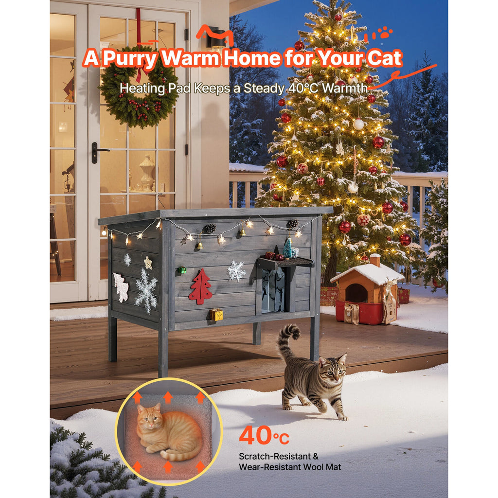 Insulated Wooden House for Outdoor Cats with Heating Pad Openable Asphalt Roof for 1-3 Cats