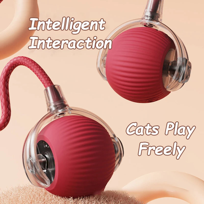 2Pcs Cat Interactive Ball Toys Automatic Rolling Ball Faux Tail Rechargeable Smart Pet Electric Toy